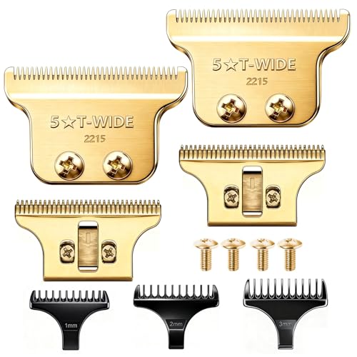 2215 Adjustable Replacement T Wide Blades compatible with Wahl 5 Star Serise Detailer Li Trimmer 8081 and 8171 Models (Gold(2PCS))