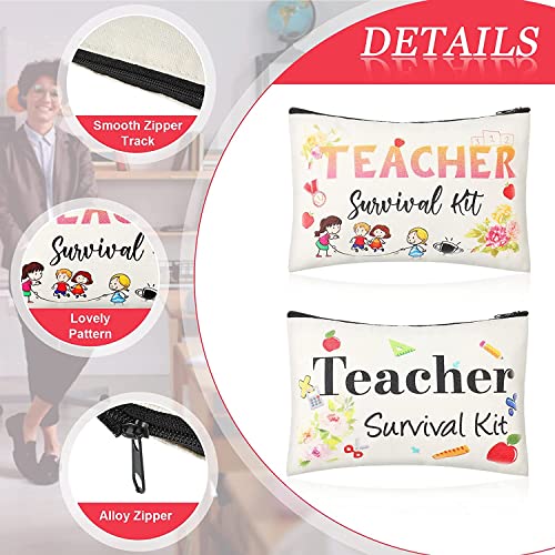 Frienda 16 Pieces Appreciation Present Gifts Set, 8 Survival Kit Makeup Bag Makeup Pouch Cosmetic Bag, 8 Blessing Card Bracelet