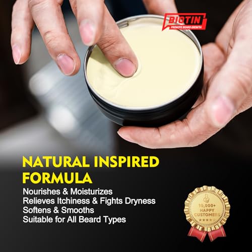 Biotin Beard Balm for Men ? Vanilla Beard Balm for Growth & Styling ? With Castor Oil, Jojoba & Shea Butter ? Softens & Thickens ? 2 OZ