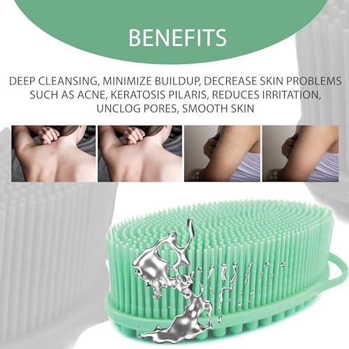 Avilana Silver-Infused Green and Dark Gray Silicone Body Scrubber Bundle - Earthy and Sleek Dual-Tone Set