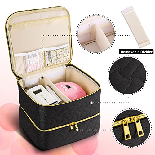 DreamGenius Gel Nail Polish Organizer Case for 48 Bottles, Nail Polish Organizer Case Holds 42 Bottles (15ml/0.5 fl.oz), Clear and Black