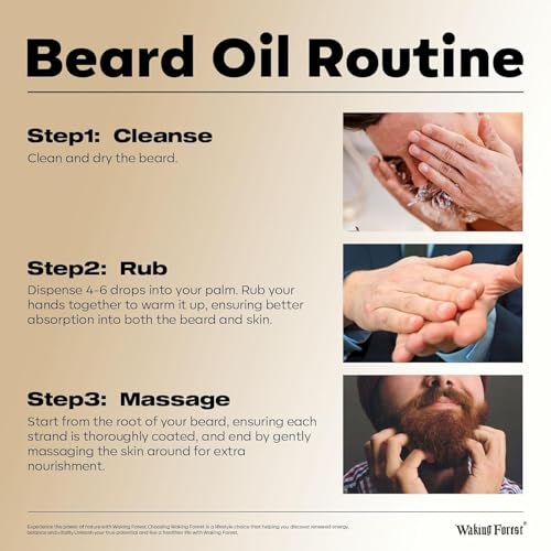 Waking Forest Sandalwood Beard Oil for Men - Biotin Mustache Oil with Vitamin E, Rosemary & Castor - Beard Care Softener, Strengthens, and Moisturizes - Beard Conditioner (1 oz)