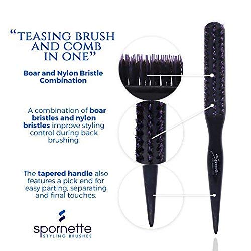 Spornette Boar Bristle Hair Brush for Women & Men - Little Wonder Small Teasing Brush - Create Slick Backs & Volume - Boar & Tourmaline Nylon Bristles for Back Brushing & Combing (Purple)
