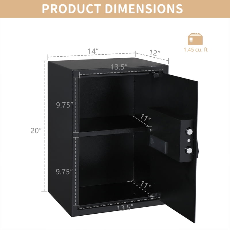 Digital Security Safe with Electronic Lock, Solid Alloy Steel, 1.45-1.46 Cu Ft