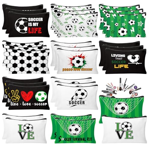 30Pcs Soccer Makeup Bags Soccer Cosmetic Bag Accessories for Women Travel Toiletry Pouch for Lover Players Sports Team Valentine's Day Gifts