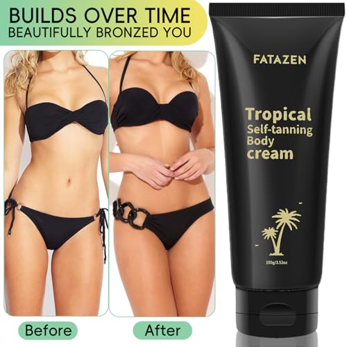 Natural-Looking Self Tanner Lotion, Long Lasting Streak-Free Sunless Tanning Cream for Face & Body, Organic Moisturizing Bronzed Glow Overnight Tan, No Fake Tan Smell, Vegan & Cruelty Free