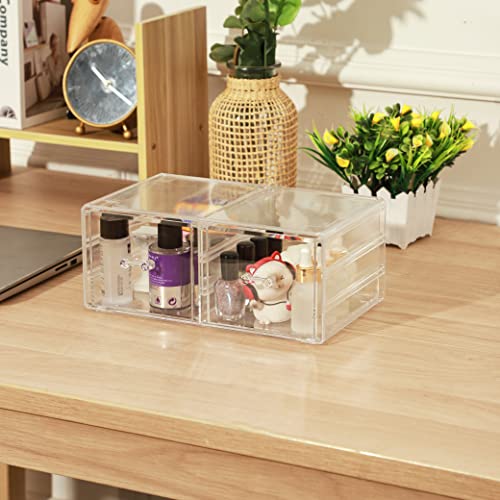 Cq acrylic Clear Stacking Make Up Organizers and Storage With 8 Drawers,9.4" Tall Acrylic Medicine Cabinet Organizer,Plastic Desktop Drawers Organizer for Vanity, Undersink, Kitchen Cabinets,bathroom