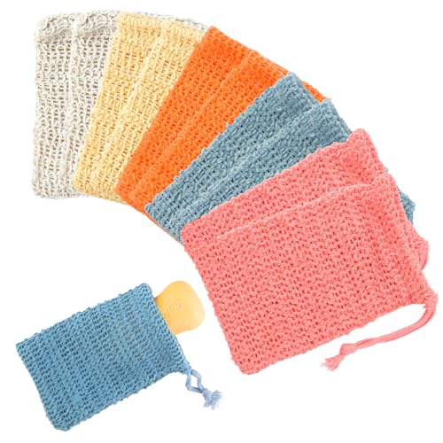 10 PCS Soap Saver Pouch, Exfoliating Soap Bag with Drawstring, Natural Sisal Shower Bags for Foaming and Drying, Mesh Bath-soaps Pouch for Shower Bath (5 Colors)