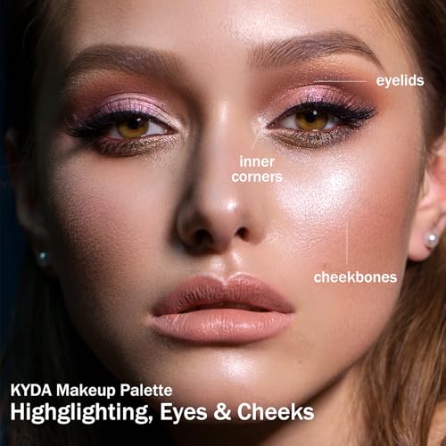 KYDA Eye & Cheek Palette, Eyeshadow and Highlighter Makeup, 4-In-1 Glow Face Palette for Women, Multiuse Blush, Highlighting Eye & Cheek Pallet for Mature Skin