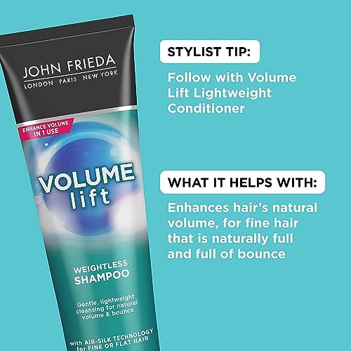 John Frieda Volume Lift Weightless Shampoo, Lightweight Volumizing Shampoo with Air-Silk Technology for Fine or Flat Hair, Adds Natural Fullness, Safe for Color-Treated Hair, 8.45 Oz (Pack of 2)