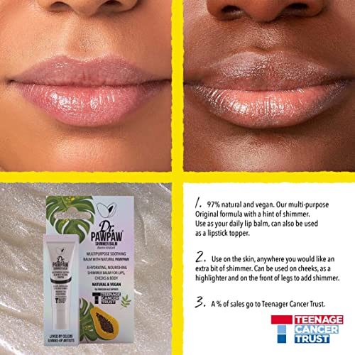 Dr. PawPaw Multipurpose Balm - Hydrating Lip Balm with Pawpaw, Aloe, and Olive Oil - Lip Moisturizer, Buildable Glow for Lips - Shimmer - 0.33 oz (Pack of 2)