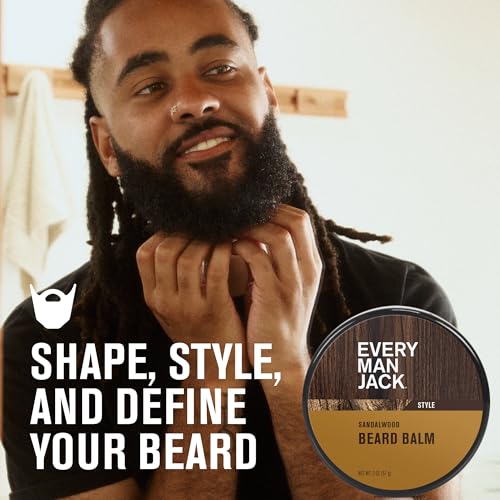 Every Man Jack Sandalwood Beard Balm - Moisturize, Strengthen And Style Your Beard w/Medium Hold - Made w/Naturally Derived Ingredients like Candelilla Wax and Shea Butter - 2 oz - 2 Pack
