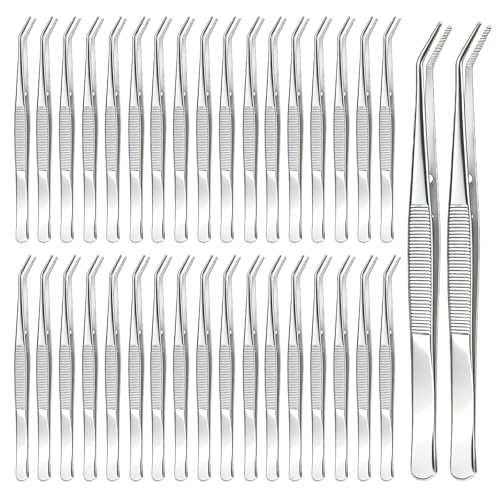 36 Pcs Stainless Steel Tweezers Multipurpose Sewing Machine Forceps Bulk with Curved Serrated Tip for Crafting (Silver)