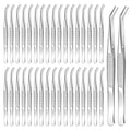 36 Pcs Stainless Steel Tweezers Multipurpose Sewing Machine Forceps Bulk with Curved Serrated Tip for Crafting (Silver)