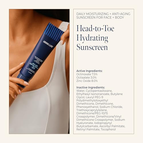 Head-to-Toe Hydrating Sunscreen for Face and Body, Broad Spectrum SPF 45, Daily Moisturizer with Anti-Aging Hyaluronic Acid and Vitamin C, Water Resistant, Fragrance-Free, Vegan, 5.1 oz