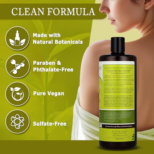 Dr. Woods Tea Tree Liquid Castile Soap - Castile Soap with Pure Tea Tree Oil, Body Wash for Men and Women, Organic Shea Butter, Natural Cleaner for Face, Hands, and Body - 32 Fl Oz, Pack of 3