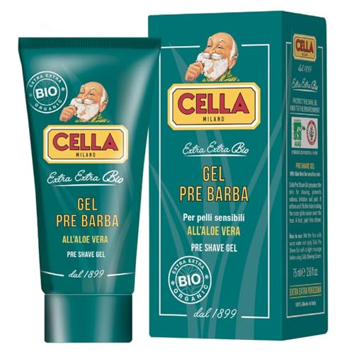 Cella Milano Organic Pre Shave Gel 75ml ? Aloe Vera Enriched Formula for Sensitive Skin and Effortless Razor Glide, Made in Italy