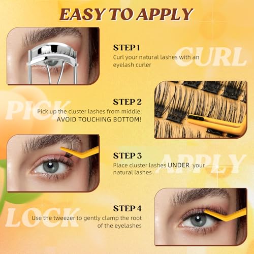 QUEWEL Self Adhesive Lash Clusters Kit, Pre Glued Eyelashes Clusters, 10-16MM Strong Hold Self Adhesive Eyelashes,D Curl Press On Lashes No Glue Needed DIY Lash Extensions Kit at Home(MJ04)