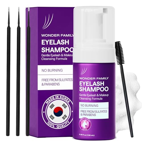 Lash Shampoo Kit with Eyelash Spoolie & Eyelash Shampoo Included - Lash Cleaning Kit for Salon, Home - No Parabens, No Sulfates - Eye Wash Kit with a Brush - 3.38 Fl Oz
