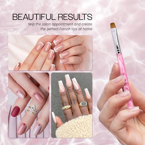 Ivy L Premium 2 Way French Gel Acrylic Nail Art Kolinsky Brush with Dotting Tool for Professional Manicure Cuticle Clean up Nail Art Design (Size # 14, Pink Marble)