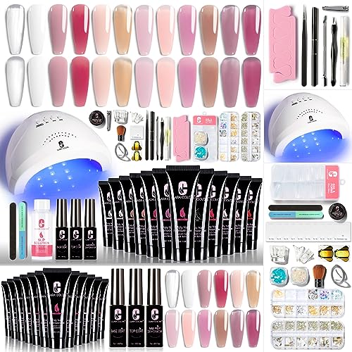 Clara Colors Poly Gel Nail Kit, 12 Colors Poly Kit All In One Poly Nail Gel Starter Kit withTools for Nail Art DIY at Home and Salon