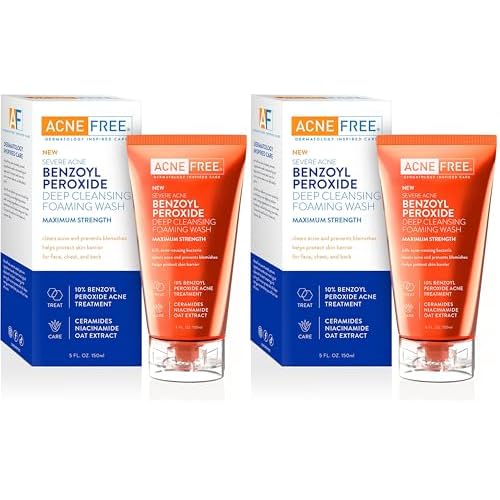 AcneFree Severe Acne 10% Benzoyl Peroxide Foaming Cleansing Wash,5 Ounce,(Pack of 2)