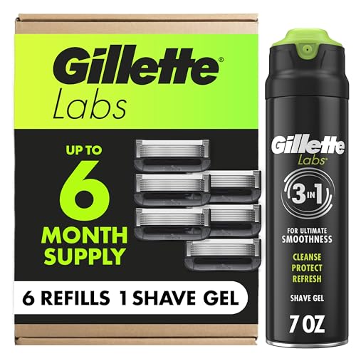 Gillette Labs with Exfoliating Bar Razor Refills for Men , 6 Razor Blade Refills and 7oz Rapid Foaming Shave Gel