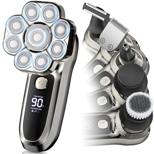 9D Head Shavers for Bald Men, Upgraded 6-in-1 Electric Razor Grooming Kit with LED Display, Waterproof Wet & Dry, USB-C Fast Charging, Cordless Rotary Head Shaver for Home&Travel (Gunmetal, 9D)