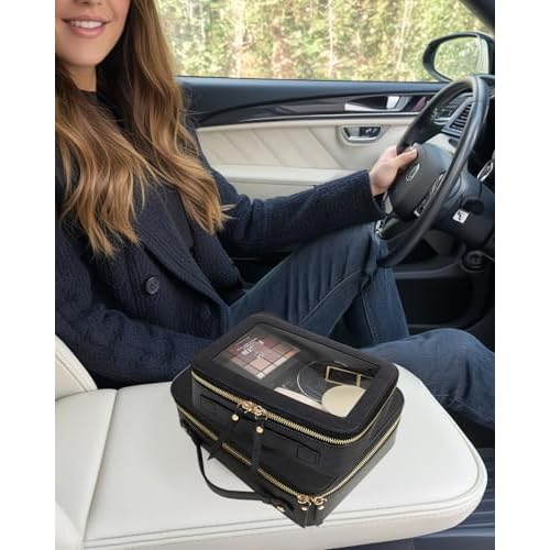 Clear Toiletry Bag Set for Women, Transparent Travel Makeup Case Portable Skincare Cosmetic Bag with Zipper Waterproof Makeup Pouch Car Organizers Car Accessories for Essentials (Dual Black)
