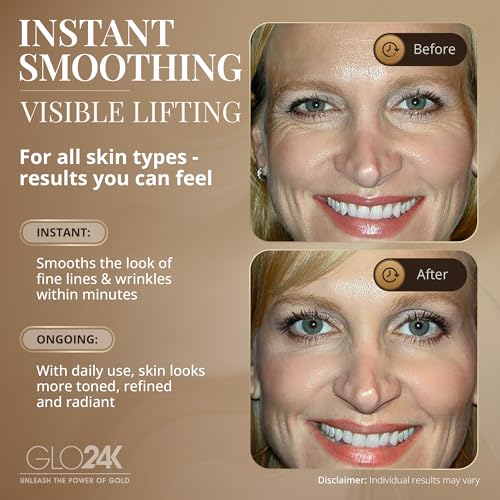 GLO24K Instant Wrinkle Filler for Face, XL Lifting Cream for Eye and Face, Lift and Tightening Non-Invasive with Hyaluronic Acid, 24k Gold, Peptides and Vitamins for Youthful Appearance, 1.2 fl oz