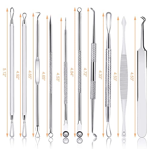 MENOLY Pimple Popper Tool Kit 10 Pcs, Pimple Blackhead Remover Tool Zit Popper for Blemish, Pimple Comedone Extractor Acne Tool for Blackheads, Acnes, Whiteheads Nose Face Tools with Leather Bag