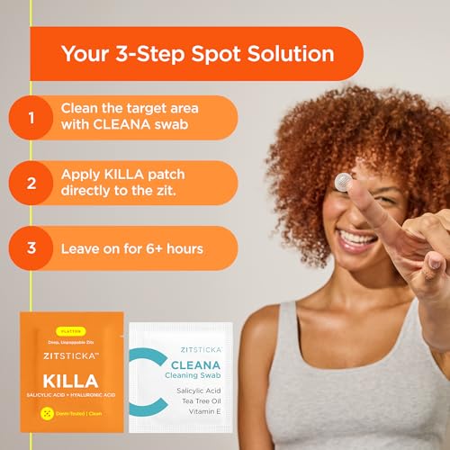 ZitSticka Killa Microdart Pimple Patches for Face - Most Potent Pimple Patch with Fast-Acting Microdarts - For Deep, Early-Stage Zits with Salicylic Acid - Regular 8 Count with Cleaning Swab