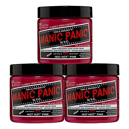 MANIC PANIC Classic Hot Hot Pink Semi Permanent Hair Color - Neon Pink Hair Dye for Women & Men That Lasts 4-6 Weeks - Vegan, Ammonia & Cruelty-Free - Create & Mix Custom Shades (4oz / 3pk)