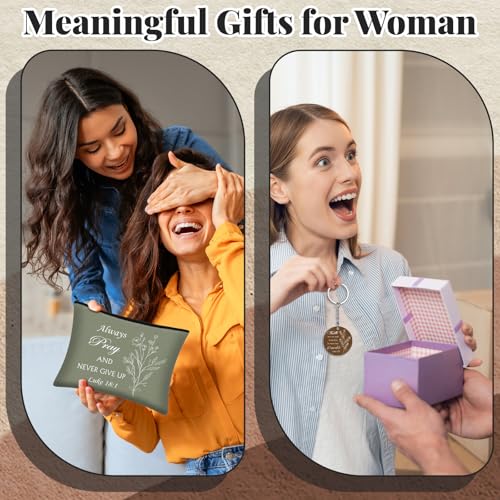 Funrous 12 Sets Religious Gifts Bulk for Women Motivational Bible Cosmetic Bags Aesthetic Inspirational Makeup Bags with Christian Quotes Keychains for Church Women Friends Appreciation Gifts Supplies