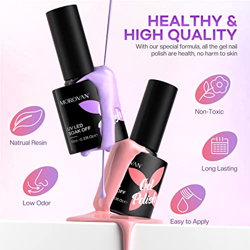 Morovan Gel Nail Polish Kit with UV Light: 36 Colors Gel Nail Polish Set with Pure Gillter Gel Polish Soak Off Gel Nail Kit Contain Base & Top Coat Nail Polish Starter Kit