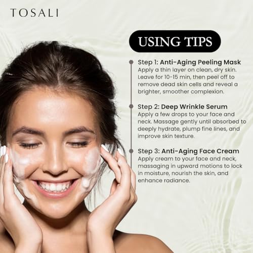 Anti Aging Skincare Set ? Daily Peeling Mask (6.8 oz), Deep Wrinkle Serum (1.7 fl oz) & Face Cream (1.7 oz) ? Hydrating, Brightening, Wrinkle Reduction & Skin Firming for All Skin Types