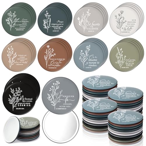 80 Pcs Christian Compact Mirrors Bulk Inspirational Bible Verse Pocket Mirror Mini Purse Makeup Mirrors Christian Religious Gifts for Women Coworker Church Easter Party Favor (Spanish Bible)