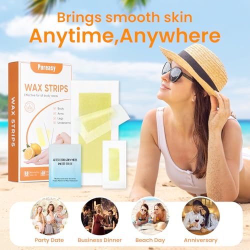 100 PCS Wax Strips for Hair Removal: 40 Facial & 60 Body Hair Removal Waxing Kit with Calming Oil Wipes - For Face, Eyebrow, Body, Arms, Legs, Bikini Area