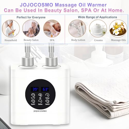 Massage Oil Warmer, Massage Oil Heater with Two Oil Bottle dispensers, Body Liquid Warmer from 30 to 65 ¡ÆC, Lotion Bottle Warmer Shampoo Heater for Salon (Double White)