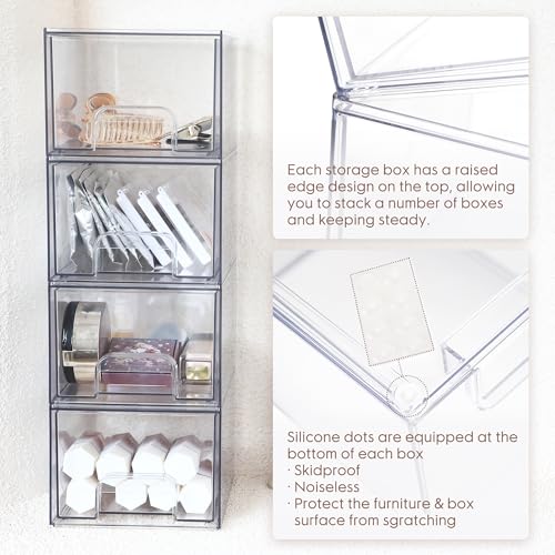 Sea Team 4-Pack Clear Makeup Organizer with Drawers, Acrylic Plastic Cosmetic Display Case, Jewelry Storage Box, Holder for Dresser, Bathroom, Vanity, Kitchen Cabinets, Pantry, Countertop