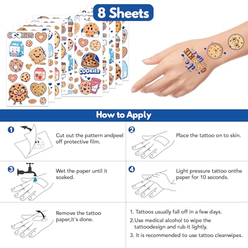 Cute Cookie Temporary Tattoos Stickers - 20 Sheets 280 Pcs One Sweet Cookie Birthday Decor Milk Cookies Tattoo Stickers for Cookies Birthday Party Decorations Party Favor Supplies