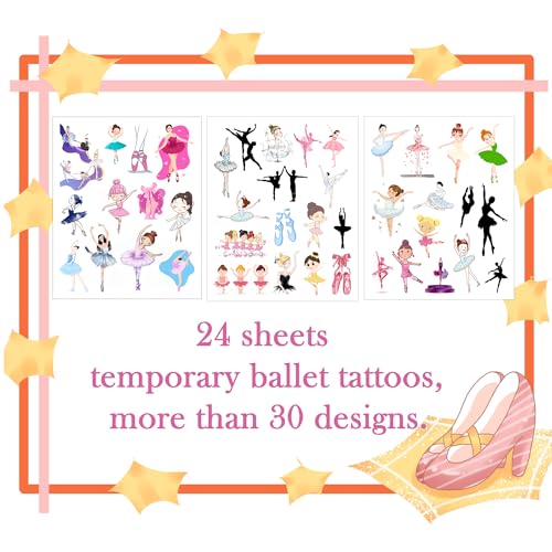 300 Ballet Dance Tattoos Temporary Stickers Dacing Dance Movements Ballerina Baby Shower First 21st Birthday Party Decorations Supplies Tattoos Temporary(24 Sheets)