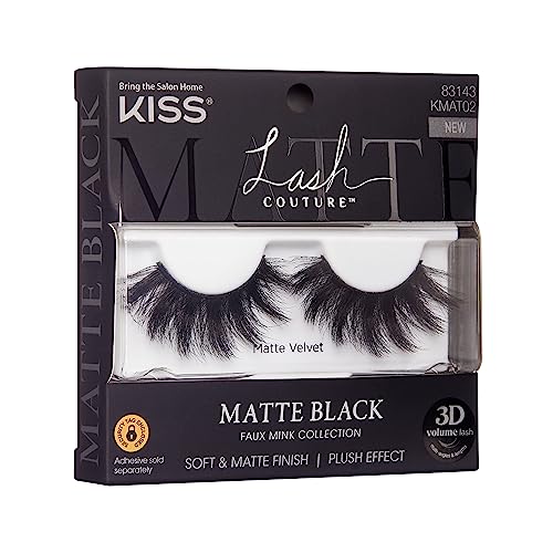 KISS Matte Black, False Eyelashes, 'Matte Velvet', 16mm, Includes 1 Pair Of Lash, Easy to Apply, Reusable Lash Clusters