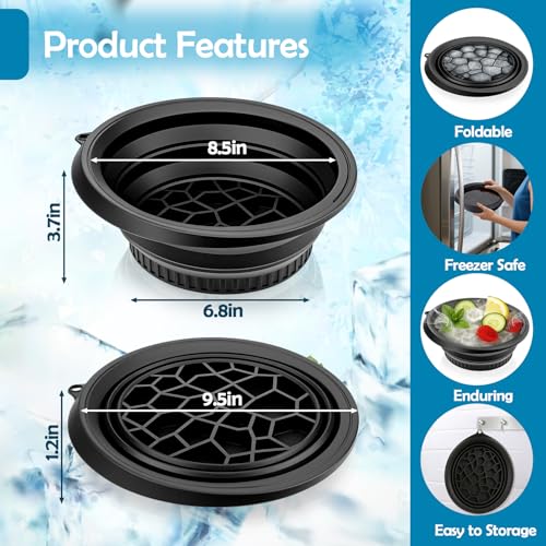 XANGNIER Face Bowl for Ice with Built-In Ice Tray ? Collapsible Silicone Facial Ice Bath Bowl for Cold Plunge Therapy, Skin Tightening & Acne Relief ? Black Portable Spa Tool for Home & Travel