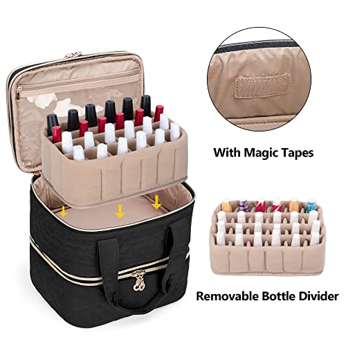Yarwo 3 Layers Nail Polish Organizer Holds 48 Bottles (15ml/0.5 fl.oz), Detachable Nail Polish Case with Adjustable Dividers, Travel Case for Manicure Set, Black (Bag Only, Patent Pending)