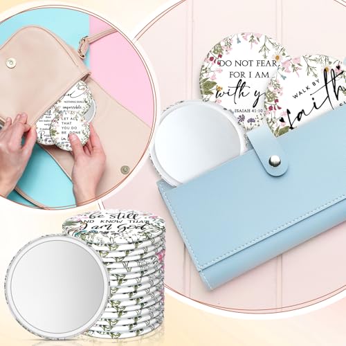 60 Pcs Mini Christian Compact Mirrors for Women Wildflower Bible Verse Pocket Purse Mirrors Inspirational Religious Scripture Gifts for Women Day Employee Mom Coworkers Church Party Favor