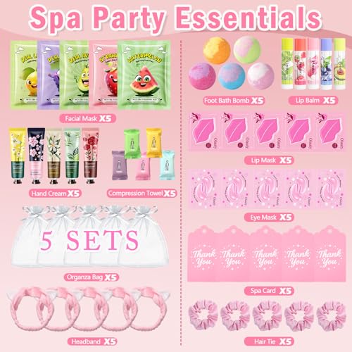 55Pcs Spa Party Supplies for Girls, Birthday Sleepover Party Favors Supplies for Women & Teens, Hand Cream, Lip Balm, Under Eye Patches, Lip Mask Skin Care Spa Kit, Foot Bath Bombs, Mothers Day Gifts