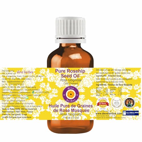d?ve herbes Rosehip Oil (Rosa rubiginosa) | Cold Pressed | Pure | Natural | Undiluted | For Diluting Essential oils | For Skin & Massage | Non-Sticky| Lightweight| Men & Women | 10ml (0.33 oz)