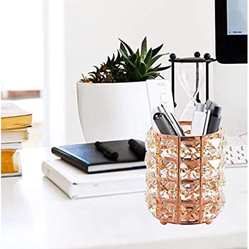 Crystal Makeup Brush Holder Organizer Eyebrow Comb Brushes Pen Pencil Cup Container Cosmetic Storage Organizer,Handcrafted Cosmetics Brushes Cup (Gold)
