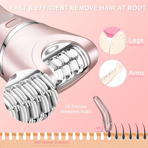 Hatteker Electric Shaver for Women Lady Epilator Electric Razors Kit Hair Remover for Face Chin Arm Leg Armpit Bikini Trimmer Painless Waterproof USB Rechargeable Dry Wet with Detachable Head 3 in 1